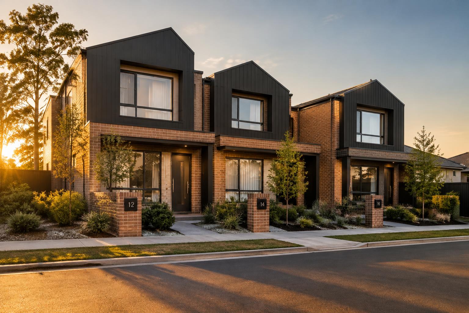 Illustrative row of modern Australian townhouses for an investment finance guide
